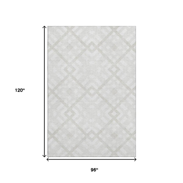 HomeRoots 8' X 10' Ivory and Beige Geometric Area Rug - Stylish, Washable, UV-Protected, Perfect for Families! 651392