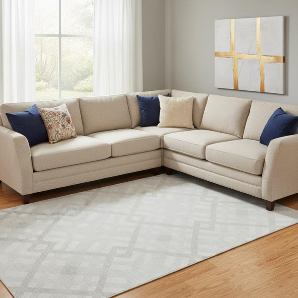 HomeRoots 8' X 10' Ivory and Beige Geometric Area Rug - Stylish, Washable, UV-Protected, Perfect for Families! 651392