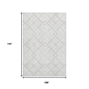 HomeRoots 9' X 12' Ivory and Beige Geometric Area Rug - Washable, UV-Protected, Durable Design for Any Room 651393