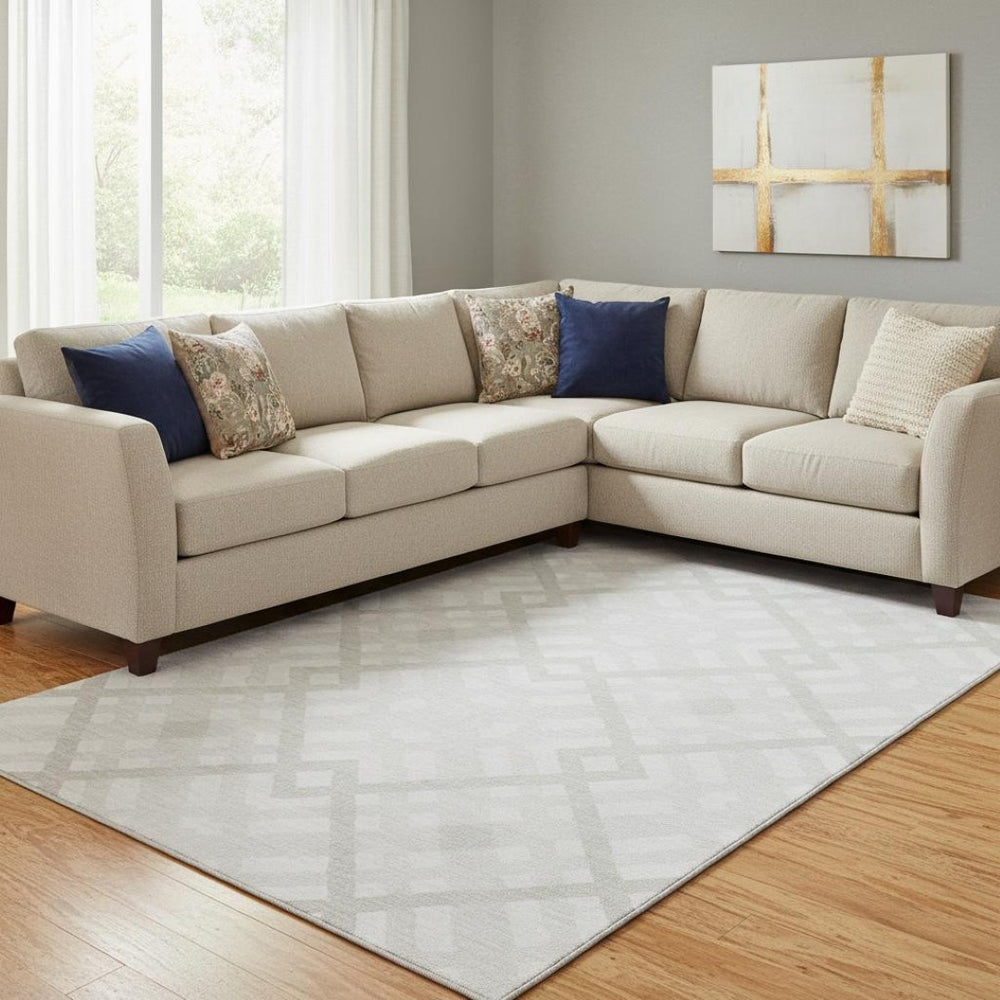 HomeRoots 9' X 12' Ivory and Beige Geometric Area Rug - Washable, UV-Protected, Durable Design for Any Room 651393