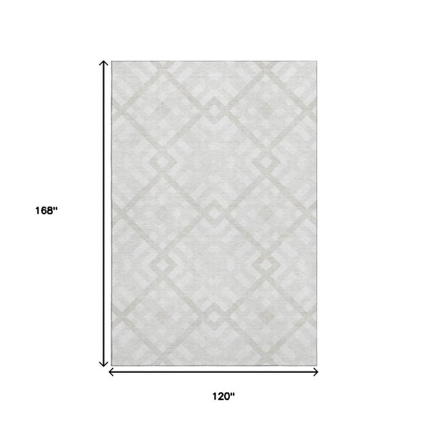 HomeRoots 10' X 14' Ivory Geometric Area Rug - Washable, UV-Protected, Durable for Modern Living Spaces! 651394