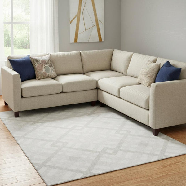 HomeRoots 10' X 14' Ivory Geometric Area Rug - Washable, UV-Protected, Durable for Modern Living Spaces! 651394