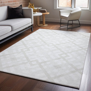 HomeRoots 10' X 14' Ivory Geometric Area Rug - Washable, UV-Protected, Durable for Modern Living Spaces! 651394