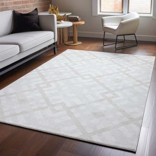 HomeRoots 10' X 14' Ivory Geometric Area Rug - Washable, UV-Protected, Durable for Modern Living Spaces! 651394