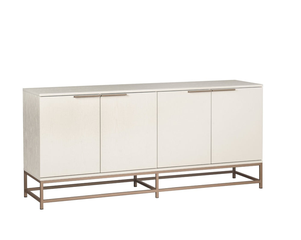 Sunpan REBEL Sideboard - Spacious Cream Grey Oak Storage with Champagne Gold Accents for Modern Elegance 108769
