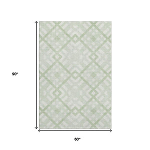 HomeRoots 5' X 8' Stylish Mint Green & Ivory Geometric Area Rug – Washable, UV Protected & Pet Friendly! 651396