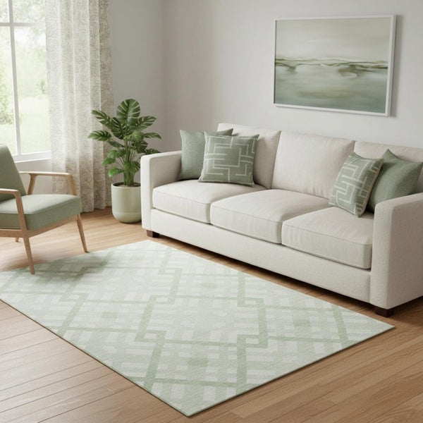 HomeRoots 5' X 8' Stylish Mint Green & Ivory Geometric Area Rug – Washable, UV Protected & Pet Friendly! 651396