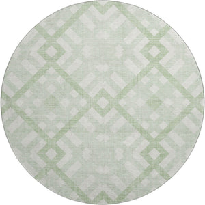 HomeRoots 8' Mint Green and Ivory Geometric Round Rug - Washable, Stain Resistant, UV Protected, Non-Slip! 651397