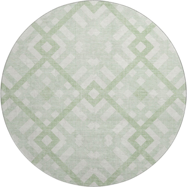 HomeRoots 8' Mint Green and Ivory Geometric Round Rug - Washable, Stain Resistant, UV Protected, Non-Slip! 651397