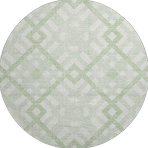 HomeRoots 8' Mint Green and Ivory Geometric Round Rug - Washable, Stain Resistant, UV Protected, Non-Slip! 651397