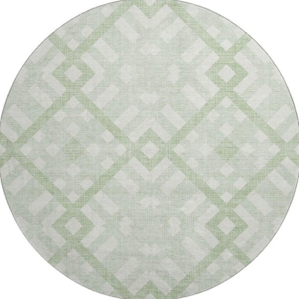 HomeRoots 8' Mint Green and Ivory Geometric Round Rug - Washable, Stain Resistant, UV Protected, Non-Slip! 651397