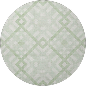 HomeRoots 8' Mint Green and Ivory Geometric Round Rug - Washable, Stain Resistant, UV Protected, Non-Slip! 651397