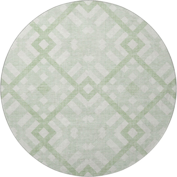 HomeRoots 8' Mint Green and Ivory Geometric Round Rug - Washable, Stain Resistant, UV Protected, Non-Slip! 651397