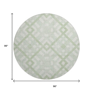 HomeRoots 8' Mint Green and Ivory Geometric Round Rug - Washable, Stain Resistant, UV Protected, Non-Slip! 651397