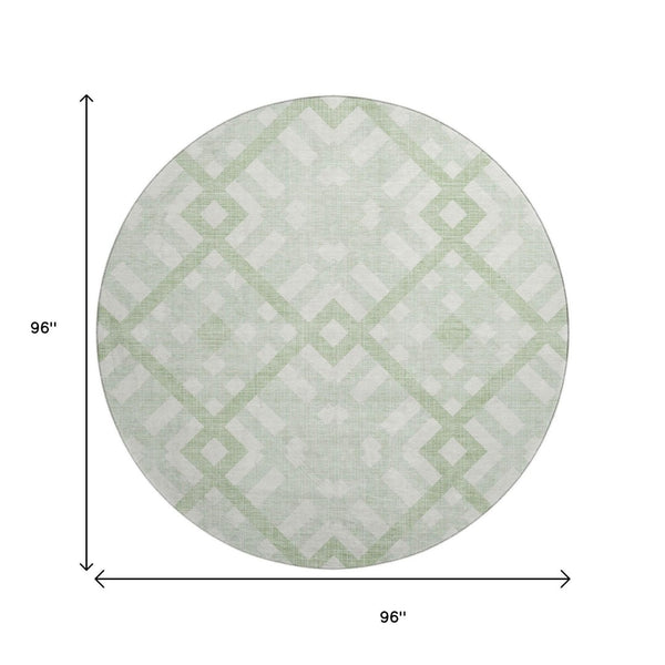 HomeRoots 8' Mint Green and Ivory Geometric Round Rug - Washable, Stain Resistant, UV Protected, Non-Slip! 651397