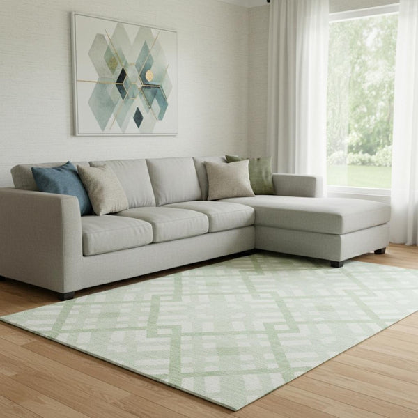 HomeRoots 8' X 10' Stylish Mint Green & Ivory Geometric Washable Area Rug with UV Protection for Durability 651398