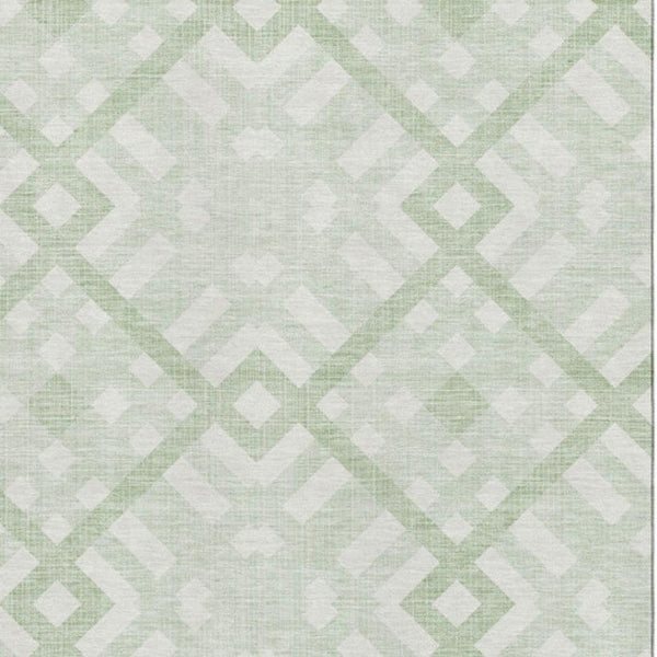 HomeRoots 8' X 10' Stylish Mint Green & Ivory Geometric Washable Area Rug with UV Protection for Durability 651398