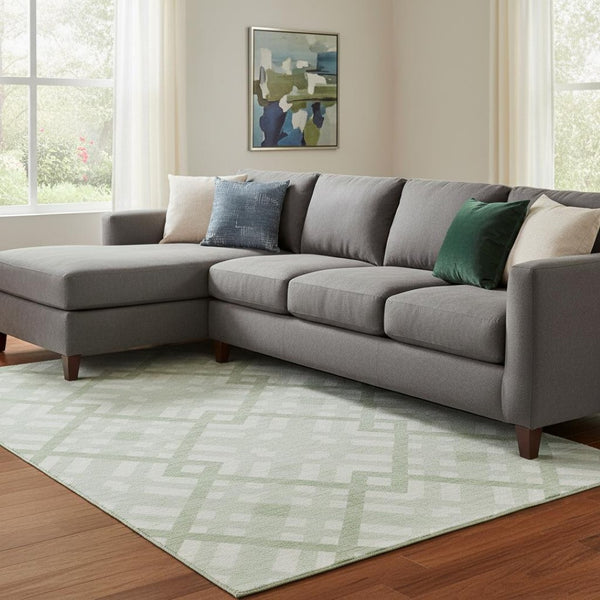 HomeRoots 9' X 12' Mint Green Ivory Geometric Area Rug - Washable, UV Protected, Durable for Family Spaces 651399