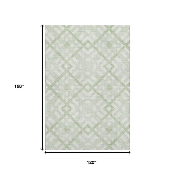 HomeRoots 10' Mint Green & Ivory Geometric Washable Area Rug with UV Protection for Family Spaces & Style 651400