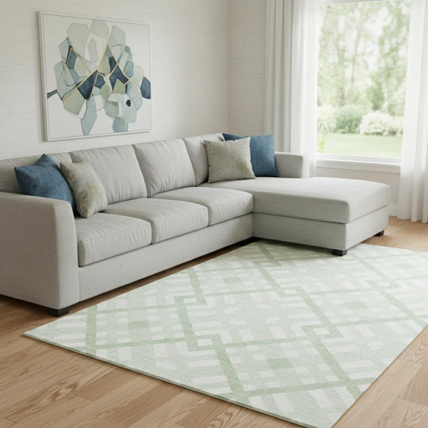 HomeRoots 10' Mint Green & Ivory Geometric Washable Area Rug with UV Protection for Family Spaces & Style 651400