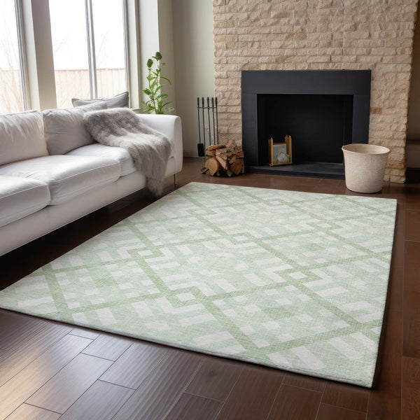 HomeRoots 10' Mint Green & Ivory Geometric Washable Area Rug with UV Protection for Family Spaces & Style 651400