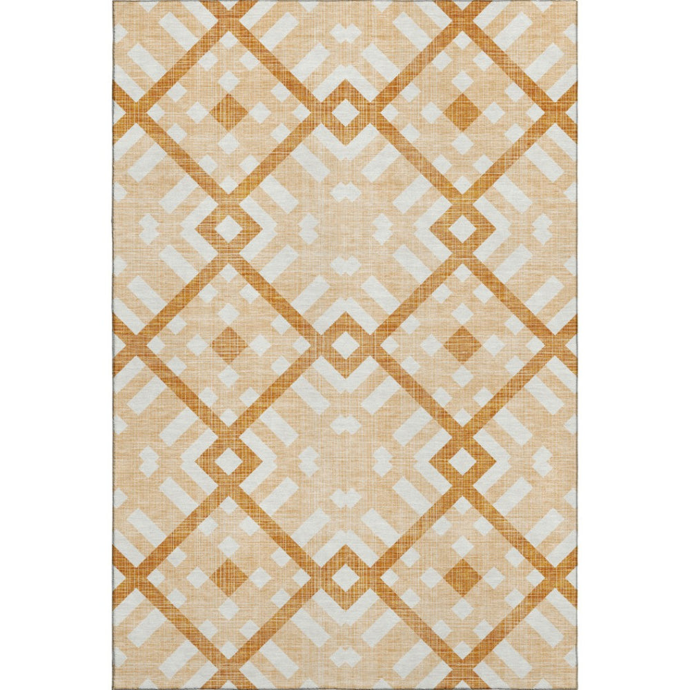 HomeRoots 5' X 8' Stylish Peach & Ivory Geometric Washable Area Rug with UV Protection for Busy Homes 651402