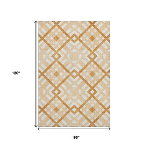 HomeRoots 8' X 10' Peach and Ivory Geometric Area Rug - Washable, Stain-Resistant, UV Protected for Modern Homes 651404