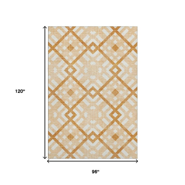HomeRoots 8' X 10' Peach and Ivory Geometric Area Rug - Washable, Stain-Resistant, UV Protected for Modern Homes 651404