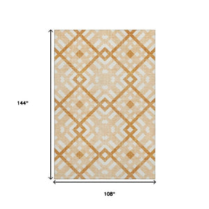 HomeRoots 9' X 12' Peach and Ivory Geometric Area Rug - Washable, UV Protected, Perfect for Busy Homes! 651405