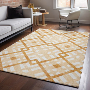 HomeRoots 9' X 12' Peach and Ivory Geometric Area Rug - Washable, UV Protected, Perfect for Busy Homes! 651405