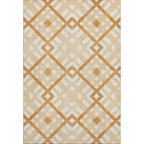 HomeRoots 9' X 12' Peach and Ivory Geometric Area Rug - Washable, UV Protected, Perfect for Busy Homes! 651405