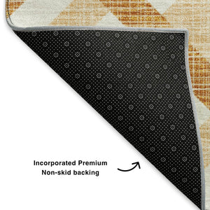 HomeRoots 9' X 12' Peach and Ivory Geometric Area Rug - Washable, UV Protected, Perfect for Busy Homes! 651405