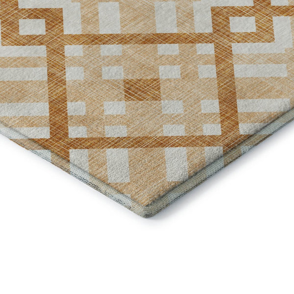 HomeRoots 9' X 12' Peach and Ivory Geometric Area Rug - Washable, UV Protected, Perfect for Busy Homes! 651405