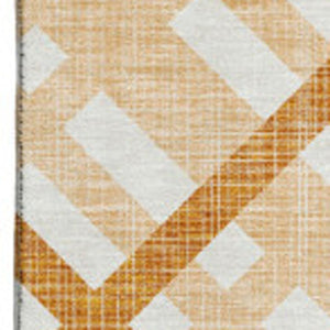 HomeRoots 9' X 12' Peach and Ivory Geometric Area Rug - Washable, UV Protected, Perfect for Busy Homes! 651405