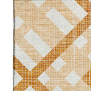 HomeRoots 9' X 12' Peach and Ivory Geometric Area Rug - Washable, UV Protected, Perfect for Busy Homes! 651405