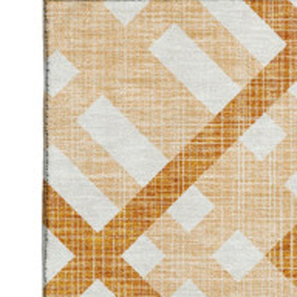 HomeRoots 9' X 12' Peach and Ivory Geometric Area Rug - Washable, UV Protected, Perfect for Busy Homes! 651405