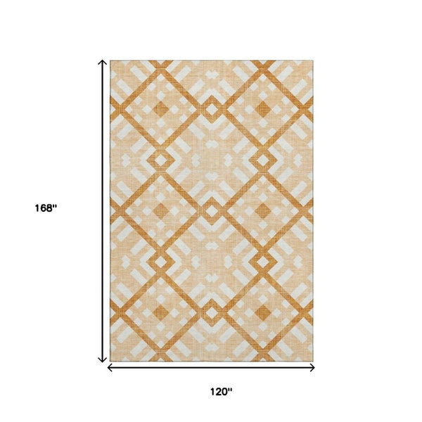 HomeRoots 10' X 14' Peach and Ivory Geometric Area Rug – Washable, UV Protected, Perfect for Pets & Kids! 651406