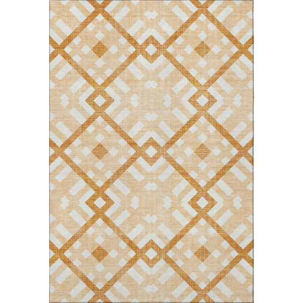 HomeRoots 10' X 14' Peach and Ivory Geometric Area Rug – Washable, UV Protected, Perfect for Pets & Kids! 651406