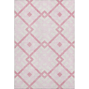 HomeRoots 5' X 8' Pink and Ivory Geometric Area Rug - Stylish, Washable, UV-Protected for Modern Spaces 651408