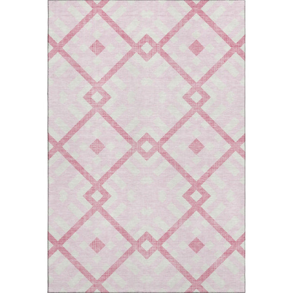 HomeRoots 5' X 8' Pink and Ivory Geometric Area Rug - Stylish, Washable, UV-Protected for Modern Spaces 651408