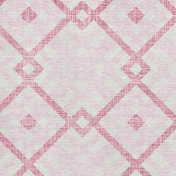 HomeRoots 5' X 8' Pink and Ivory Geometric Area Rug - Stylish, Washable, UV-Protected for Modern Spaces 651408