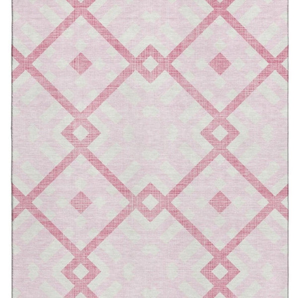 HomeRoots 5' X 8' Pink and Ivory Geometric Area Rug - Stylish, Washable, UV-Protected for Modern Spaces 651408