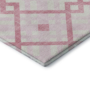 HomeRoots 8' Pink And Ivory Geometric Round Rug - Stylish, Washable, UV Protected, and Perfect for Families 651409
