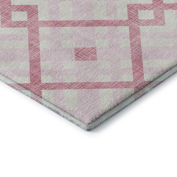 HomeRoots 8' Pink And Ivory Geometric Round Rug - Stylish, Washable, UV Protected, and Perfect for Families 651409