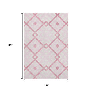 HomeRoots 8' X 10' Pink And Ivory Geometric Area Rug – Washable, UV Protected, Stylish & Durable for Family Spaces 651410