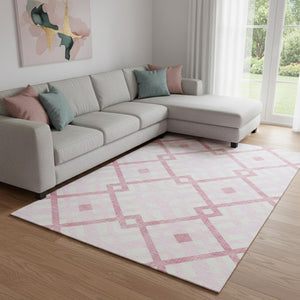 HomeRoots 8' X 10' Pink And Ivory Geometric Area Rug – Washable, UV Protected, Stylish & Durable for Family Spaces 651410