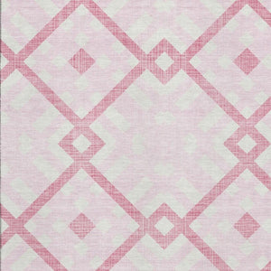 HomeRoots 8' X 10' Pink And Ivory Geometric Area Rug – Washable, UV Protected, Stylish & Durable for Family Spaces 651410