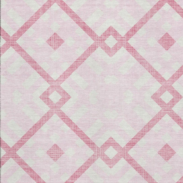 HomeRoots 8' X 10' Pink And Ivory Geometric Area Rug – Washable, UV Protected, Stylish & Durable for Family Spaces 651410