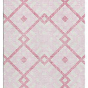 HomeRoots 8' X 10' Pink And Ivory Geometric Area Rug – Washable, UV Protected, Stylish & Durable for Family Spaces 651410