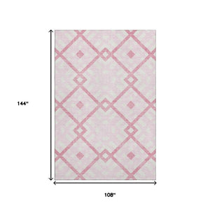 HomeRoots 9' X 12' Stylish Pink & Ivory Geometric Washable Area Rug with UV Protection for Modern Homes 651411